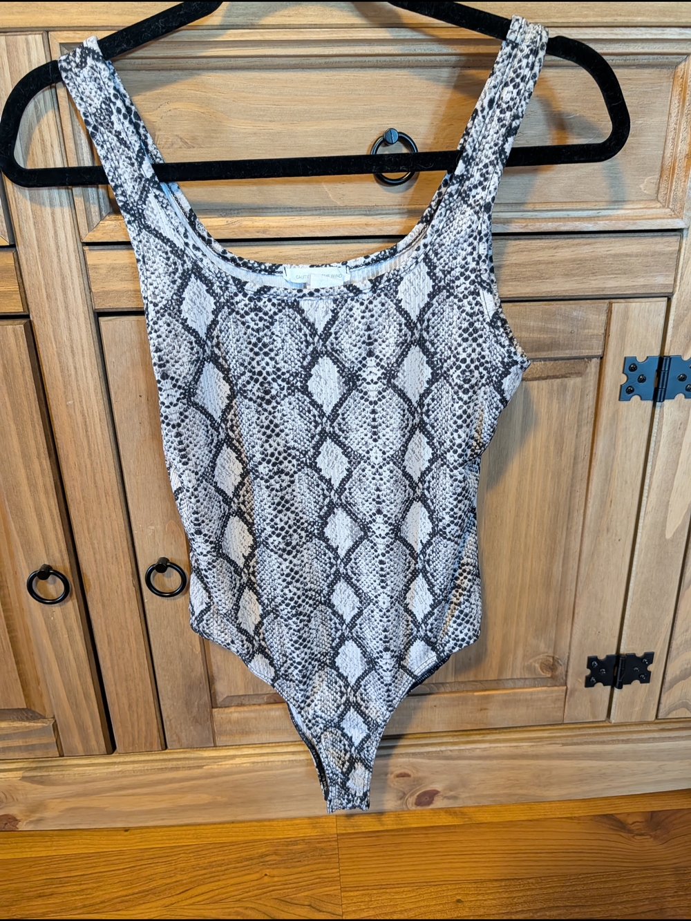 Caution To The Wind Black and White Snake-Print Bodysuit
